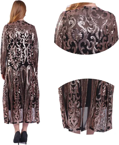 Vista 4 de Cárdigan de lentejuelas para mujer, salida de baño brillante con frente abierto, abrigo de vestido para noche de graduación