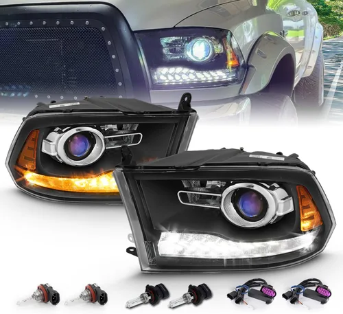 Vista 10 de AmeriLite - Conjunto de faros delanteros de repuesto para Dodge Ram 1500 2500 3500, modelos de proyector dual/cuadruple Switchback, tubo LED cromo