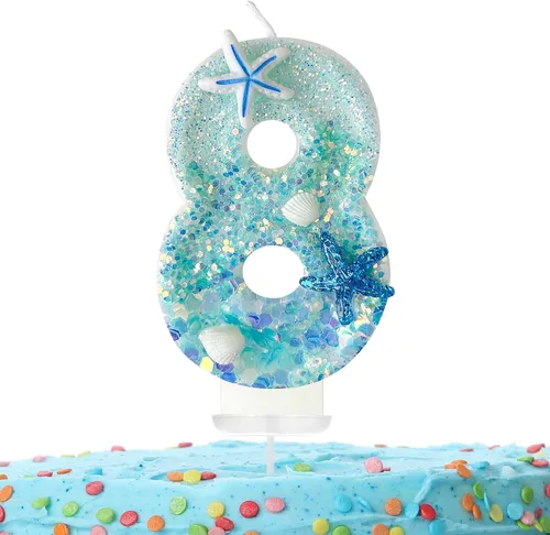 Vista 8 de Zlongron Vela número 1, velas de cumpleaños hechas a mano, decoración de pastel de cumpleaños de sirena es muy adecuada para cumpleaños, fiestas