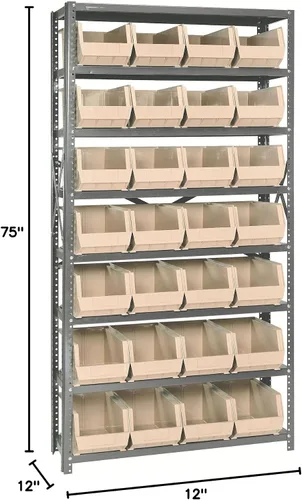 Vista 326 de Quantum QSBU-245BK Heavy Duty Shelving Unit with (7) Shelves and (24) QUS245 Black Bins for Garage Warehouse Storage Distribution 400 lb Load