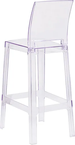 Vista 7 de BizChair Taburete de bar fantasma con respaldo cuadrado en cristal transparente