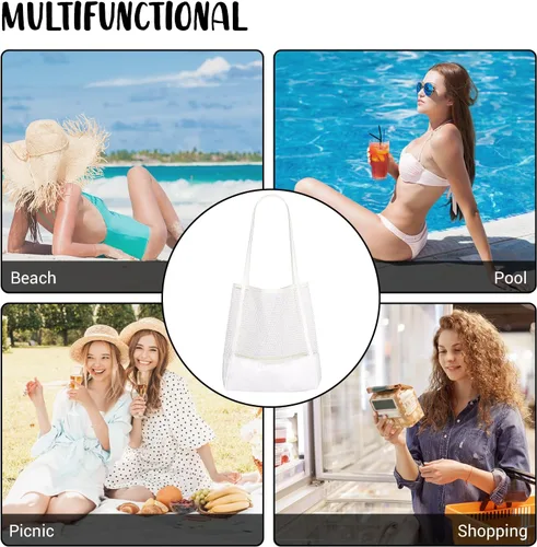 Vista 7 de Zingtto - Bolso de playa de malla de lona, bolso de hombro plegable para playa