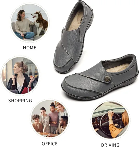 Vista 3 de Geoeleph Mocasines casuales para mujer, mocasines cómodos para caminar, mocasines de cuero para conducir