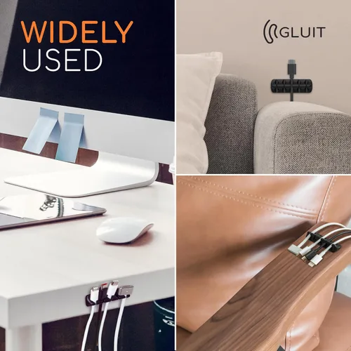 Vista 6 de GLUIT Organizador de cables para soporte de cables de escritorio para mesita de noche, organizador de cargador adhesivo de escritorio versátil clips