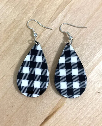 Vista 11 de Dangle Earrings for Women Colorful Dangling Drop Statement Jewelry Printed MDF Wood Teardrop Double Side Print Handmade by The Painted Pug