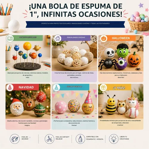 Vista 2 de Evershine Paquete de 100 bolas de espuma para manualidades de 1 pulgada, bolas de poliestireno de espuma lisas blancas para proyectos