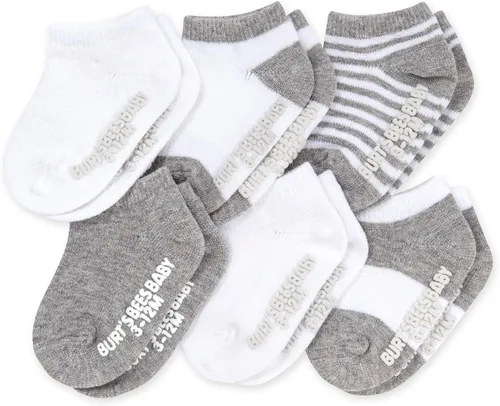 Vista 9 de Burt's Bees Baby Calcetines de tobillo para bebés niñas con agarres antideslizantes (paquete de 6)