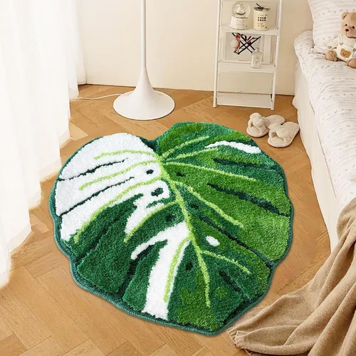 Vista 3 de Sisher Alfombra de baño de hojas verdes, alfombra grande Monstera para niños, alfombra de hoja verde, antideslizante, cómoda alfombra