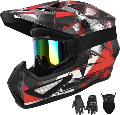 Vista 19 de Casco para jóvenes y niños de motocross, casco para adultos de ATV y bicicleta de tierra con gafas, guantes y máscara, casco de motocicleta de cara