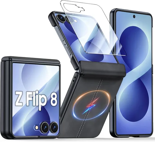 Vista 9 de para Samsung Galaxy Z Flip 7 Funda con protección de bisagras y protector de pantalla incorporado, funda de cuero mate de policarbonato ultradelgada