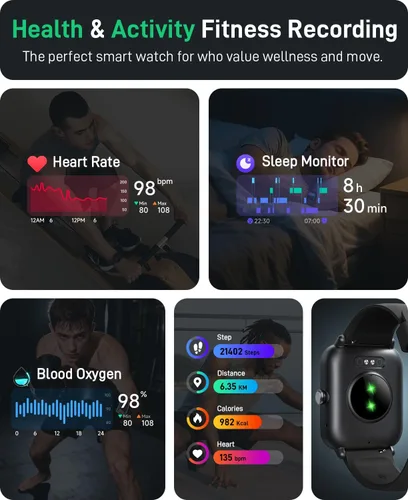 Vista 4 de Relojes inteligentes para hombres (Android y iPhones), 1.85 pulgadas HD Alexa incorporado Smart Wacth con monitor de frecuencia cardíaca, rastreador