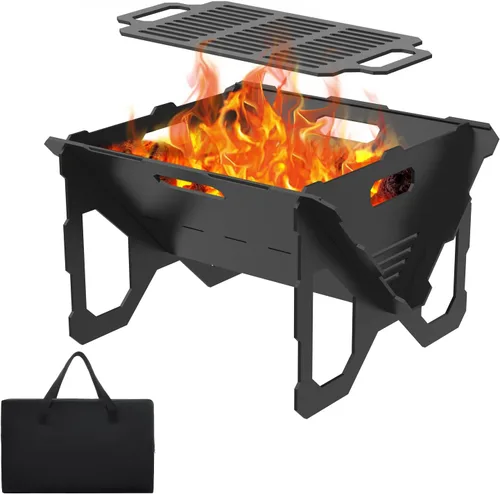 Vista 9 de ACCPO Fogata de 18 pulgadas para exteriores, portátil, 2 en 1, fogata de leña de acero resistente para patio y patio trasero, hoguera, barbacoa