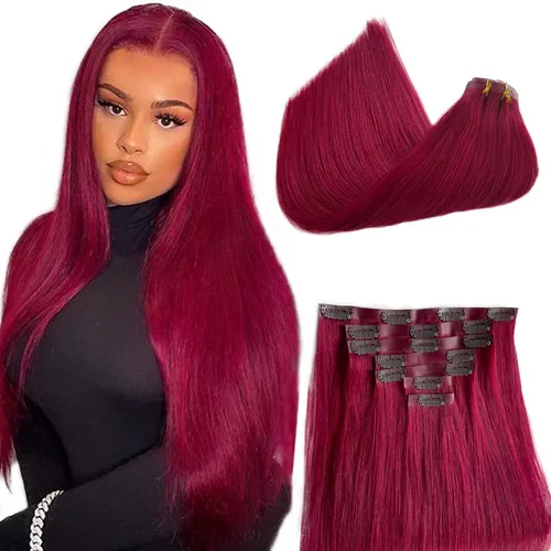 Vista 8 de Extensiones de cabello humano real Remy con clip, color blanco hielo, extensiones de cabello humano natural con clip, 12 pulgadas, 7 piezas, 2.47 oz