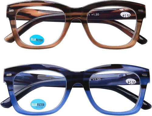 Vista 10 de AQWANO Oversized Design Reading Glasses Women/Men, Computer Blue Light Blocking Square Readers