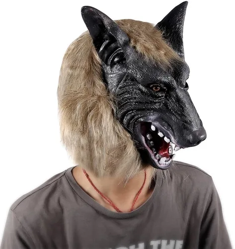 Vista 5 de ONEDONE Wolf Werewolf Mask for Halloween and Cosplay - Scary Latex Full Head Horror Mask