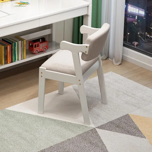 Vista 3 de Silla de estudio para niños Silla de madera de goma Altura ajustable Comedor/Ocio/Oficina Silla (blanco)