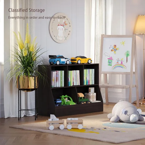 Vista 6 de DINZI LVJ Organizador de almacenamiento para juguetes, estantería para niños, gabinete de almacenamiento de juguetes de madera, estantería