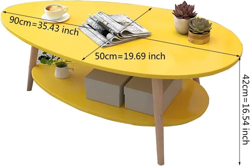 Vista 2 de SYALEO Mesa de Centro Mesa de centro en forma de gota, mesa de centro ovalada de 2 niveles, mesa de cóctel de estilo contemporáneo de 35.4 pulgadas