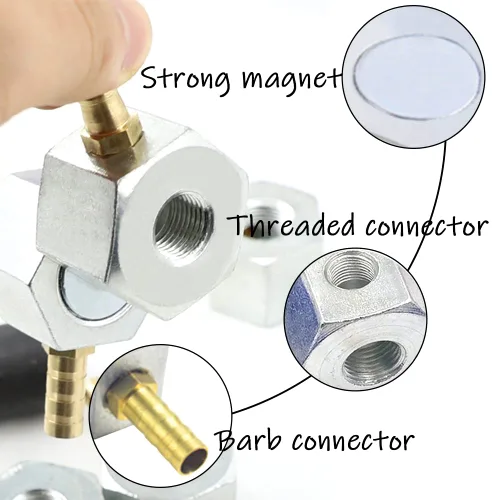 Vista 6 de Uenede Base magnética con conector de púas + boquilla plana de 1/4 pulgadas PT tubo de refrigerante de plástico con interruptor, manguera