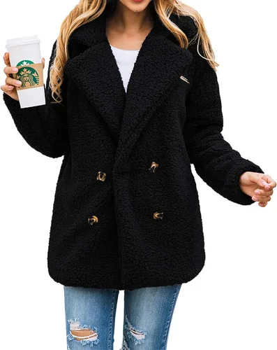Vista 20 de PRETTYGARDEN - Chaqueta de forro polar Sherpa de gran tamaño para mujer Negro
