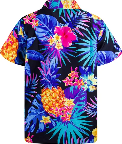 Vista 2 de Camisa hawaiana para hombre, casual, con botones, manga corta, unisex, flores, para fiesta en la playa, con flamenco y flores