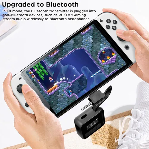 Vista 6 de Receptor transmisor Bluetooth 5.3 para TV a 2 auriculares inalámbricos Dual Link 2 en 1 Adaptador de audio Bluetooth inalámbrico con 0.138 in