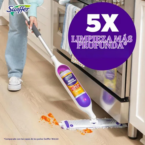 Vista 4 de Swiffer PowerMop Solución de recarga antibacteriana, limpiador de suelos multisuperficie multiusos para trapear azulejos, vinilo, laminado, madera