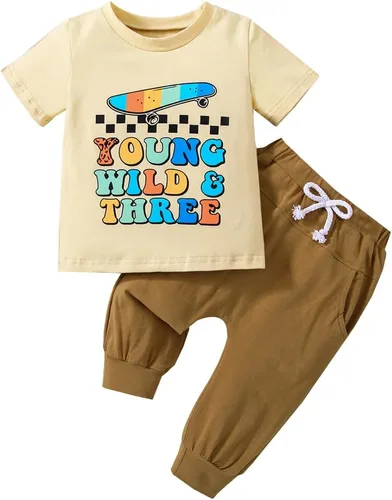 Vista 14 de Pudcoco Conjunto de camiseta de manga corta con letras y pantalones largos sólidos para el verano