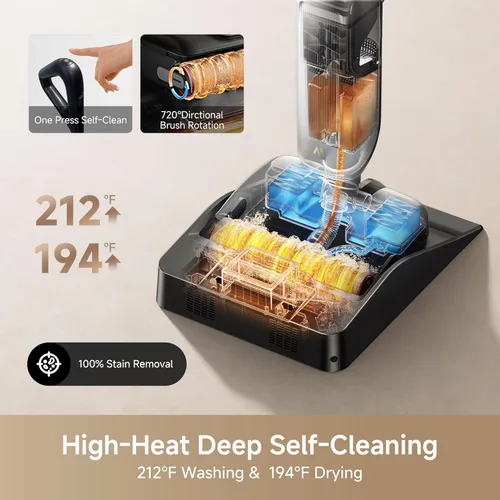 Vista 3 de Aspiradora en Seco y Húmedo Mova X4 Pro, 20000Pa Aspiradora Trapeadora Inalámbrica con Cero Enredos, Trapeado con Agua Caliente para Desórdenes