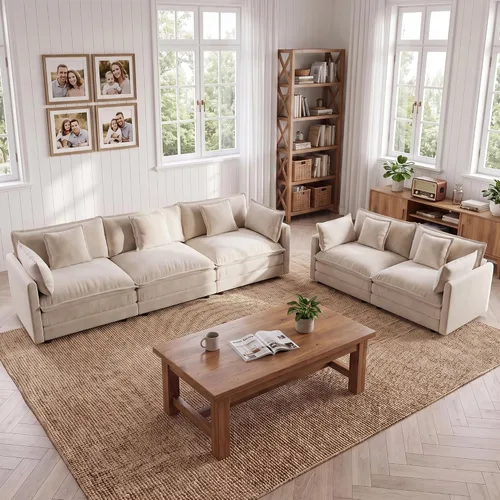 Vista 36 de Tmsan Chenille Cloud - Juego de sofá y silla, color beige y blanco Blanco beige