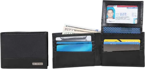 Vista 3 de Ben Sherman Men's Manchester Bifold Slim Wallet Full-Grain Leather RFID Minimalist Gift Box