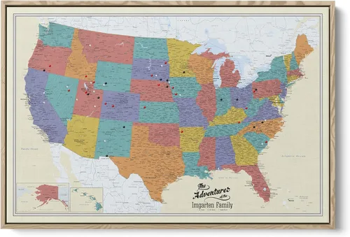 Vista 11 de Lienzo - Mapa de viaje personalizado de Tan Oceans USA con marco negro Marrón (Rustic Brown)