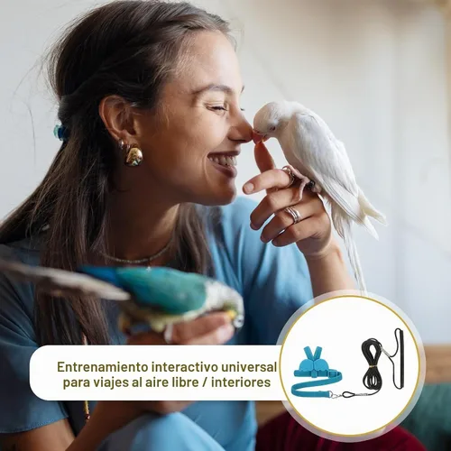 Vista 6 de Correa de arnés para pájaros, arnés ajustable para pájaros y loros para mascotas, ligera, antimordeduras, cuerda de entrenamiento de vuelo con linda