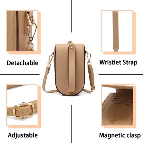 Vista 7 de Sunwel Fashion Trendy Cell Phone Bag 5 Card Slots Mini Crossbody Bag Phone Purse Detachable Wristlet for Women Girls