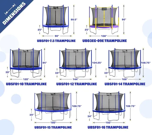 Vista 2 de Machrus Upper Bounce Round Trampoline Outdoor Backyard with Enclosure Net, Recreational, Gymnastics Activity for Kids and Adults