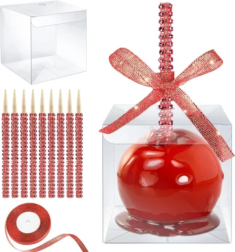Vista 12 de MGWOTH Cajas para Manzanas Acarameladas con Agujero para Palo Brillante, Paquete de 20 Kit de Envoltura para Manzanas de Caramelo con Contenedores