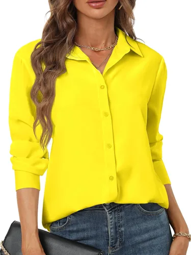 Vista 22 de Camisas de manga larga con botones para mujer, básicas, clásicas, suaves, con cuello a la moda, elegantes y casuales