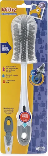 Vista 6 de Nuby Botella de cerdas de silicona suave antiarañazos y cepillo para pezones con mango en bucle, aguamarina
