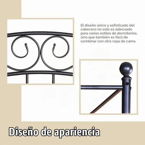 Vista 4 de Marco de cama con dosel de tamaño matrimonial, cama de metal con Negro