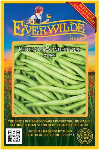 Vista 4 de Everwilde Farms - Semillas de frijol Kentucky Wonder Pole de 1 libra - Gold Vault
