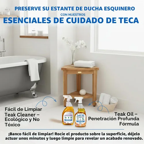 Vista 7 de EcoDecors Snazzy Corner Banco Taburete Asiento Silla de Ducha Impermeable de Madera de Teca Para Ducha Interior Proporciona Seguridad