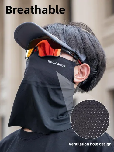 Vista 4 de ROCKBROS Polaina refrescante para el cuello, bufanda, cubre la cara con bucles para las orejas, transpirable, protección solar UV, pasamontañas