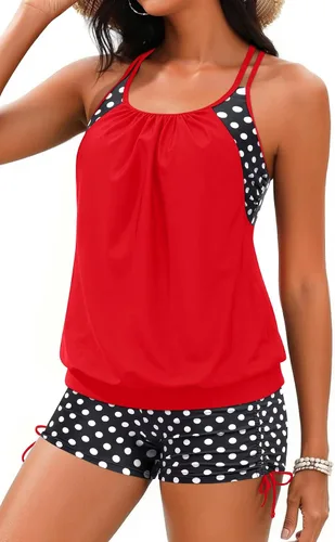 Vista 26 de Holipick Trajes de baño tankini de dos piezas con control abdominal, top de baño tipo blusa con shorts estilo boy shorts Verde Aqua