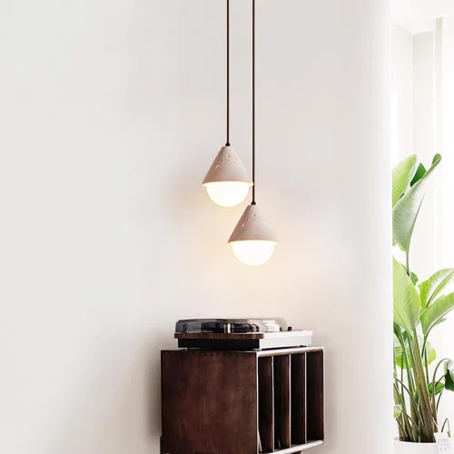 Vista 3 de Lámpara colgante de travertino amarillo contemporánea, lámpara de techo ajustable con pantalla de vidrio blanco leche, lámpara de techo ajustable