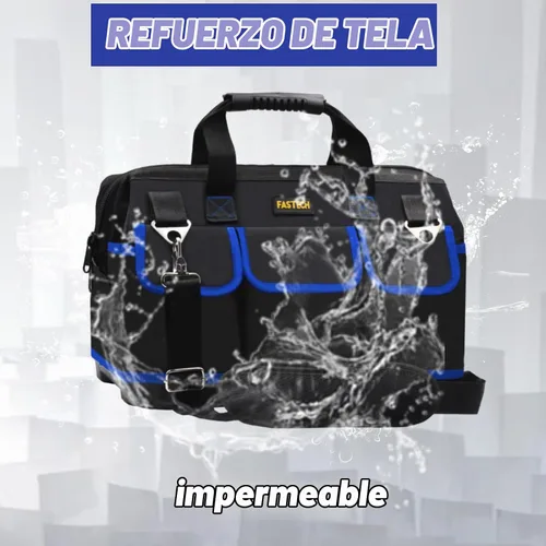 Vista 5 de FASTECH Bolsa de herramientas de 22 pulgadas, kit de herramientas de boca ancha impermeable, organizador de bolsa de herramientas resistente con Azul