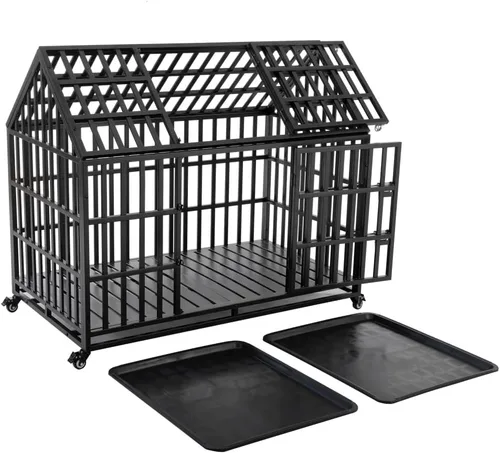Vista 9 de Heavy-Duty Metal Dog Crate for Large Dogs – Sturdy, Ventilated Kennel with Secure Double-Latch Door and Smooth-Rolling Lockable Wheels (52 inch)