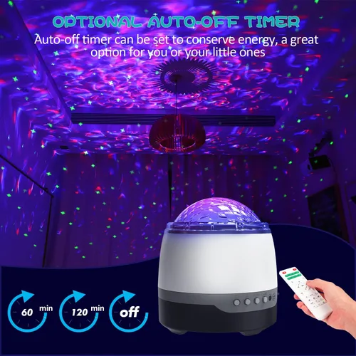 Vista 4 de Proyector de galaxia para dormitorio, proyector de estrellas, control remoto y altavoz Bluetooth de ruido blanco, 8 sonidos de chupete