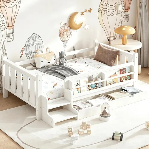 Vista 23 de Bellemave Cama Montessori completa con escaleras y cajones de Escaleras marrones