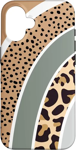 Vista 32 de Boho Burnt Orange Half Rainbow with Dotted Pattern Leopard Case for iPhone 17