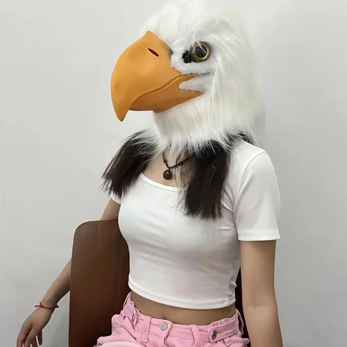 Vista 6 de Halford Eagle Mask, Funny White Hawk Head Mask, Novelty Adult Latex Face Mask for Cosplay Party Props